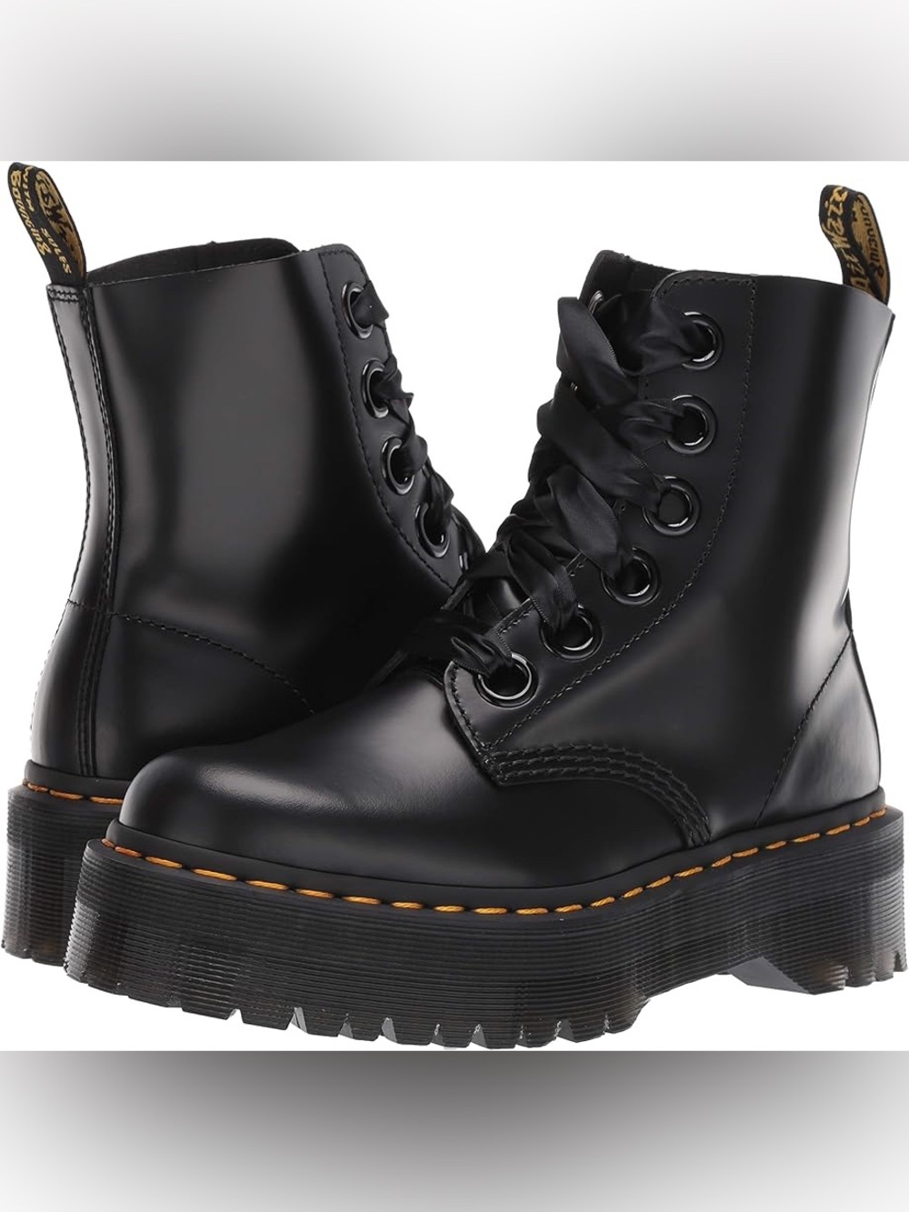 Dr. Doc Martens Women’s Molly Black Platform Combat Oiled Leather Boots 10